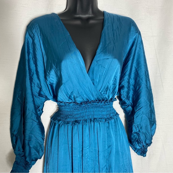 ZARA WRINKLE LOOK SATIN EFFECT MIDI DRESS Blue Steel Size M - Picture 9 of 16